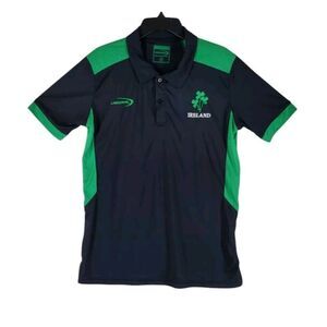 Lansdowne Ireland Polo Jersey Shirt Mens M Black Green Embroidered Clover Irish
